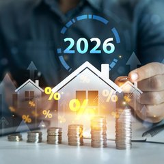 Symbolhaftes Modell eines Einfamiienhauses mit aufgereihten Münzen zur Visualisierung der Preisentwicklung im Wohnungs- und Immobiienmarkt 2026