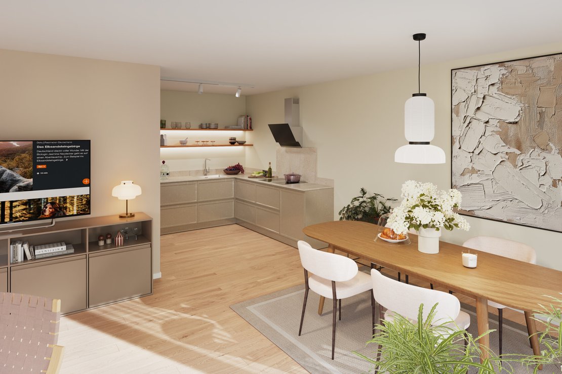 Visualisierung_WE 02_Kochen, Wohnen